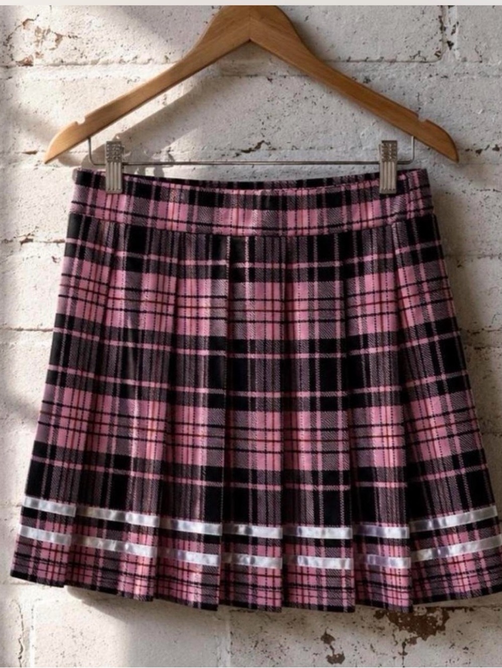 Y2K Style Mallgoth Pink Plaid Pleated Mini Skirt L